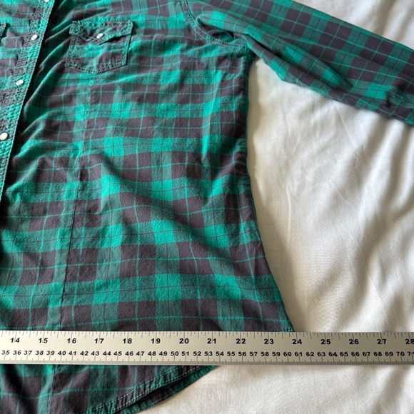 Wrangler Women's Vintage Western Plaid Pearl Snap Shirt Green XXL Rodeo Stampede - Picture 13 of 14